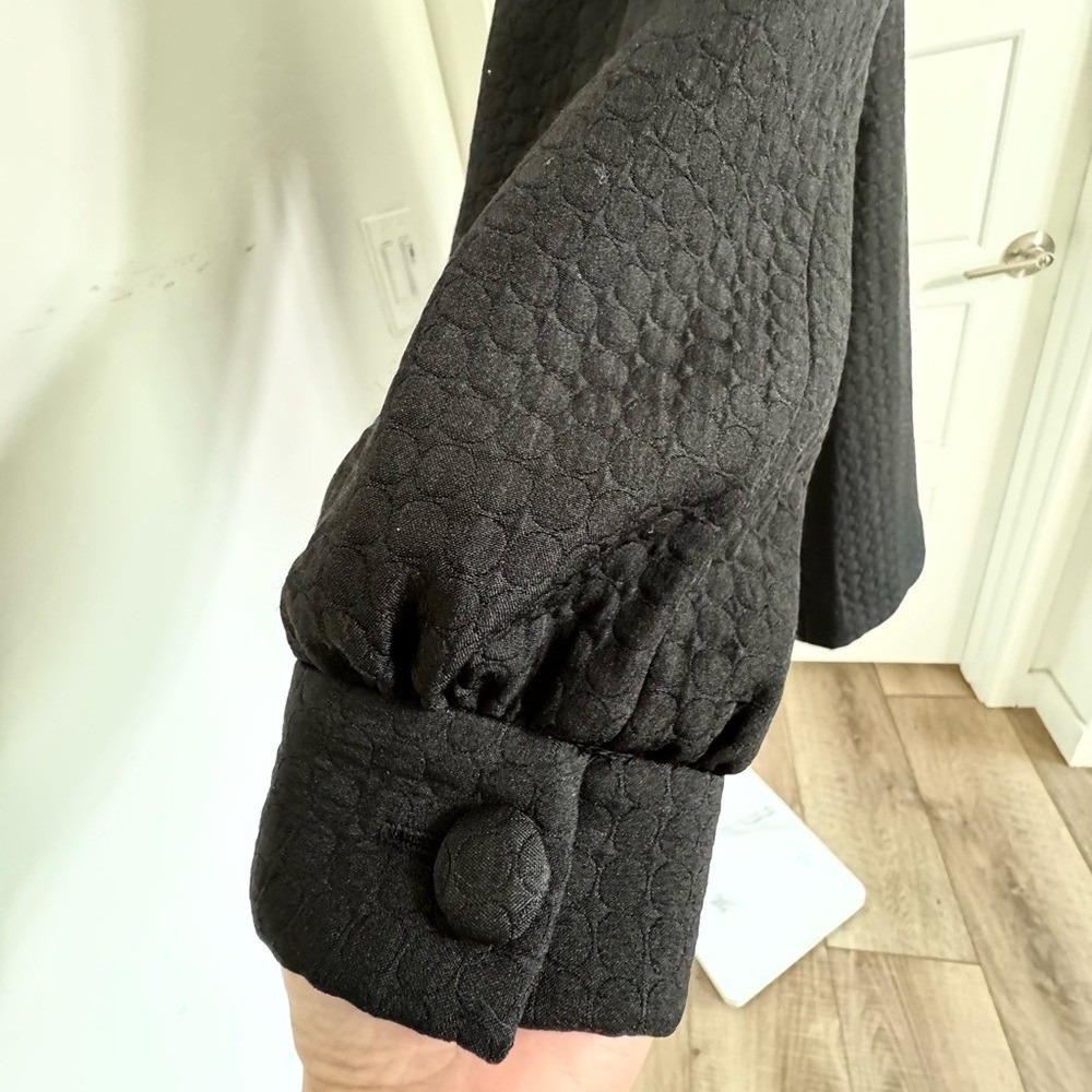 Women's Vintage Vibe Twee Black on Black Textured Polkadot Lined Peacoat Size 4 - Picture 7 of 9